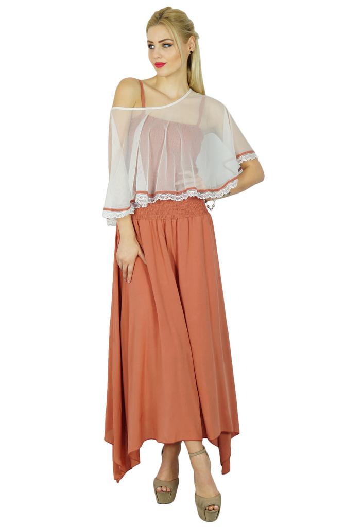 Bimba Women Long Maxi Dress Smocked Waist Top Comes With Poncho Top Chic