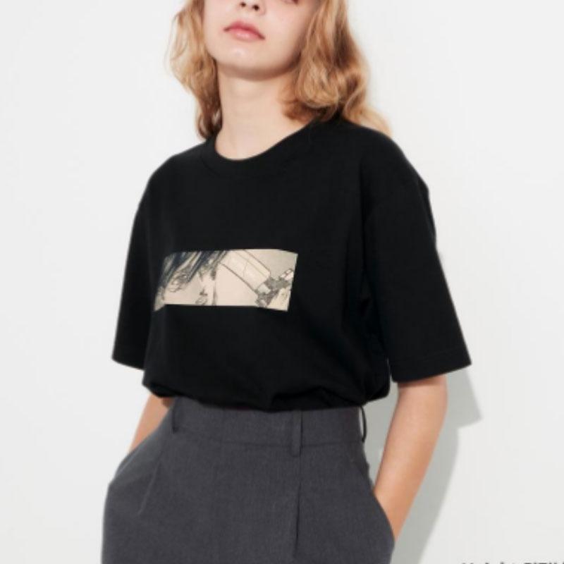 Uniqlo X Атака титанов Коллаборация Осень/Зима 23 Комикс Аватар Баннер Принт Круглый вырез Короткий рукав Футболка Унисекс Топы Черный 468530-09