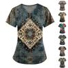 Plus Size Printed Scrub Working Uniform Tops For Women's V-Neck Print Short Sleeve Fun T-Shirts Workwear Tee With Pockets