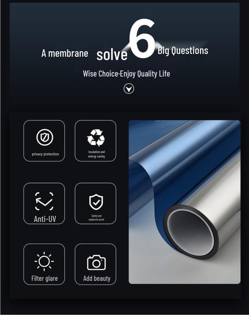 Серебристая светоотражающая оконная пленка для защиты от солнца и теплоизоляции с эффектом односторонней видимости - Идеально подходит для офисов и зимних садов.