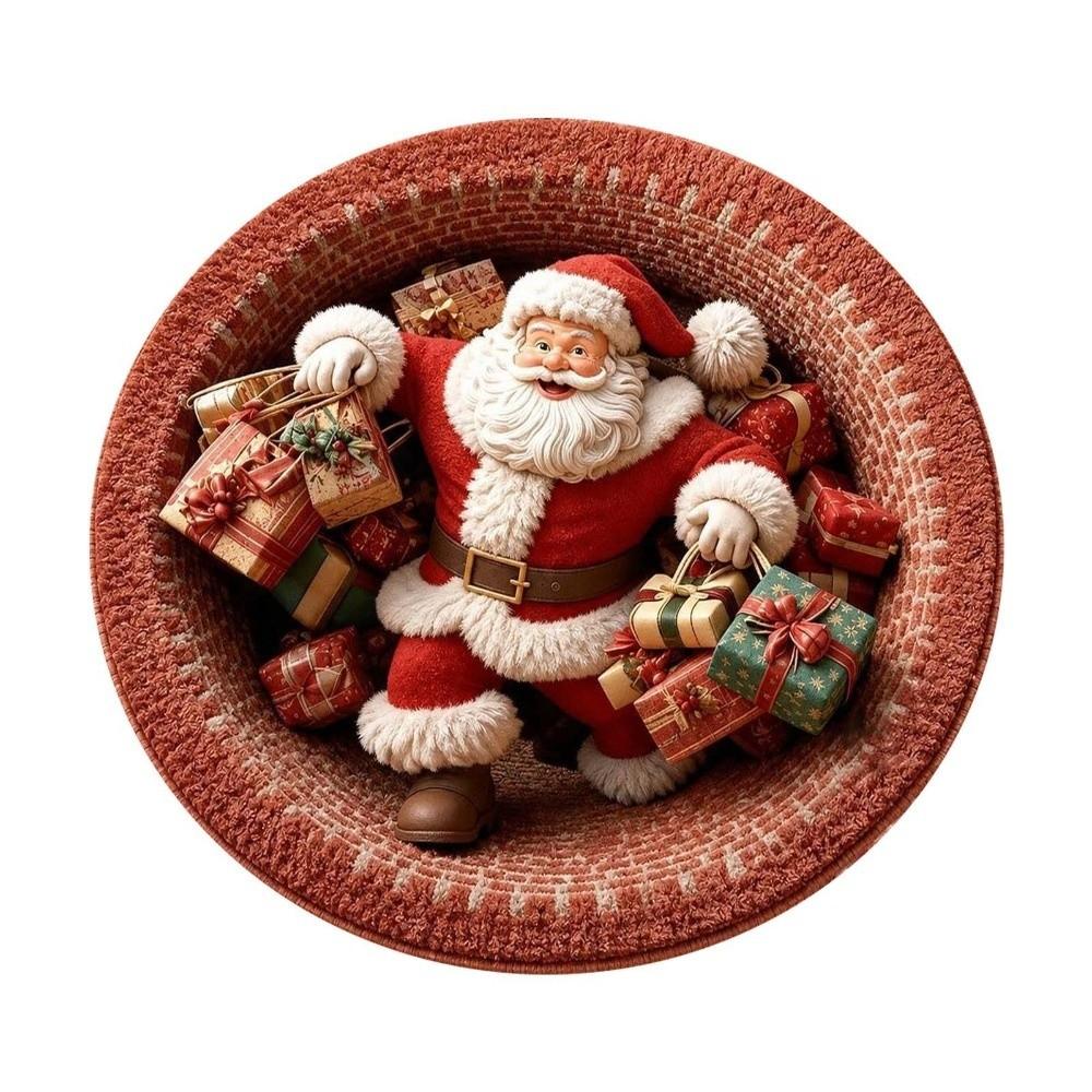 2D Flat Printed 3D Illusion Rug Santa Claus Xmas Home Decor Christmas Rug Outdoor