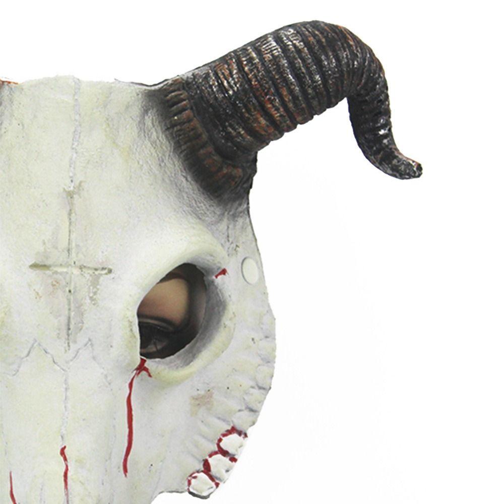 Antelope Halloween Mask PU Leather Goat Horn Mask Gothic Halloween Bloody Skull Mask  Costume Props