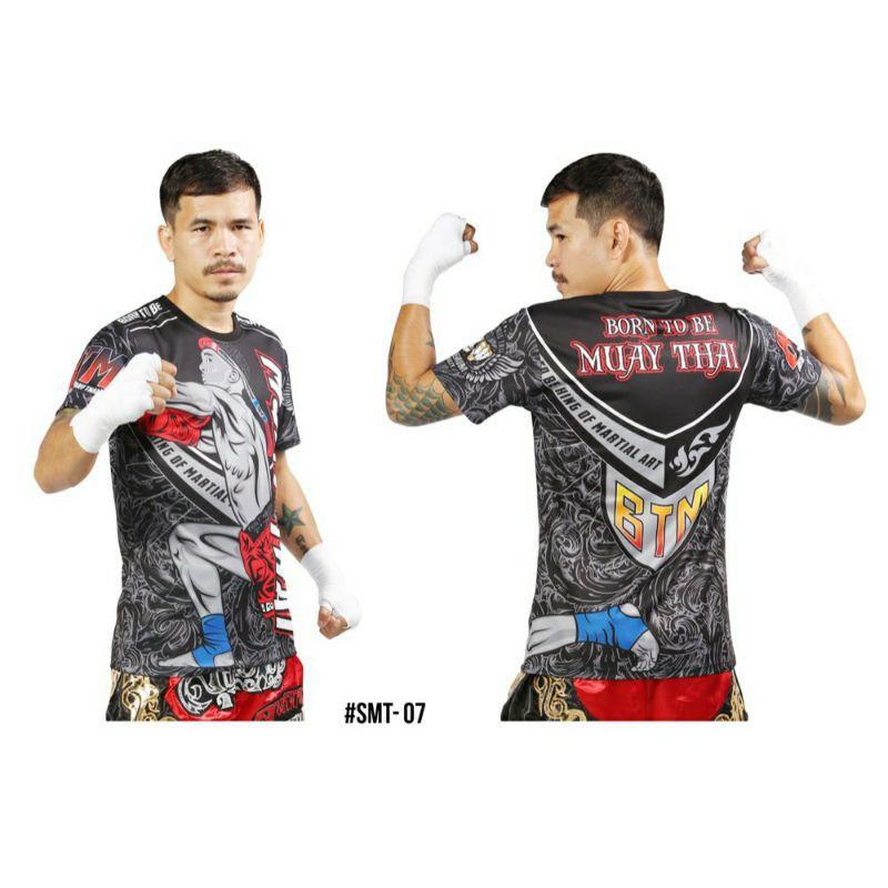 Футболка с коротким рукавом с принтом Муай Тай Кикбоксинг ММА Полиэстер Таиланд Черный Круглый вырез