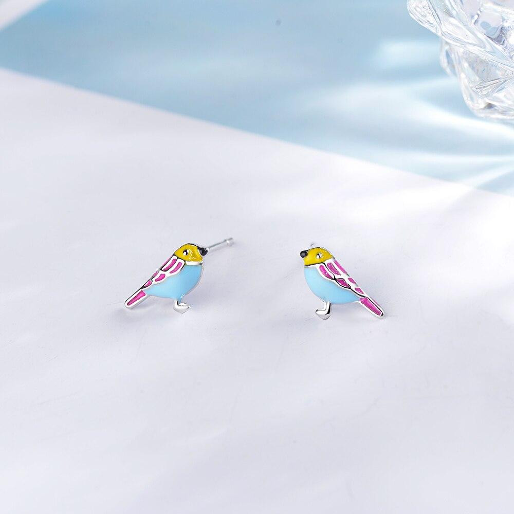 925 Sterling Silver Cute Little Glazed Bird Stud Earrings For Women Girl Gift Jewelry Wholesale S-E723