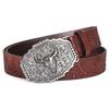 Western Cowboy Style Vintage Casual Belts - Ox Head Carved Buckle & Bohemian Print, Perfect For Daily Commute & Dating Outfits
