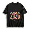 2026 Новогодний тематический яркий принт Повседневный свободный топ Хлопковая футболка
