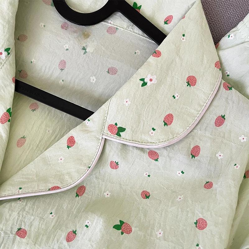 Пижама для сна в стиле Харадзюку с цветочным принтом и клубникой, повседневная, весенняя, женская, простая, мягкая, ночная рубашка