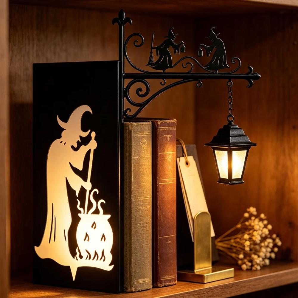Gothic Iron Witch Bookshelf Lamp Black Metal Mini Shelf Lamp Gift for Book Lovers