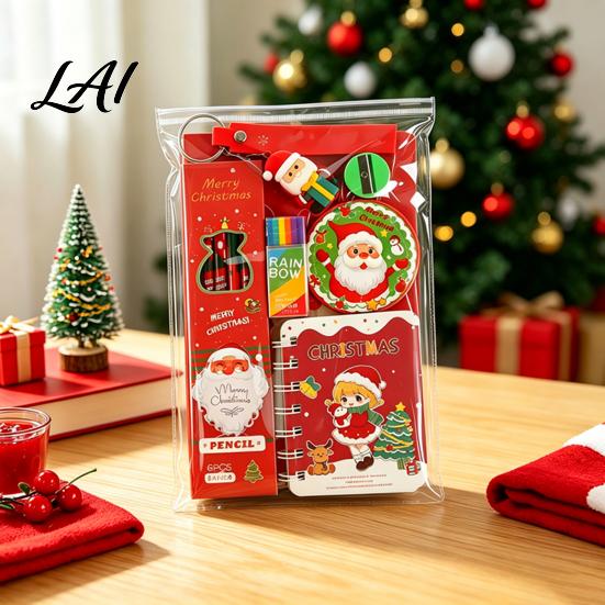 Writing Pens And Erasers Set Christmas Stationery for Kids Santa Claus Snowman Childrens Art Drawing Patterns Print Festive Holiday School Supplies