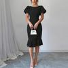 Женское модное однотонное платье с круглым вырезом и короткими рукавами, с оборками, сексуальное, элегантное, с рыбьим хвостом