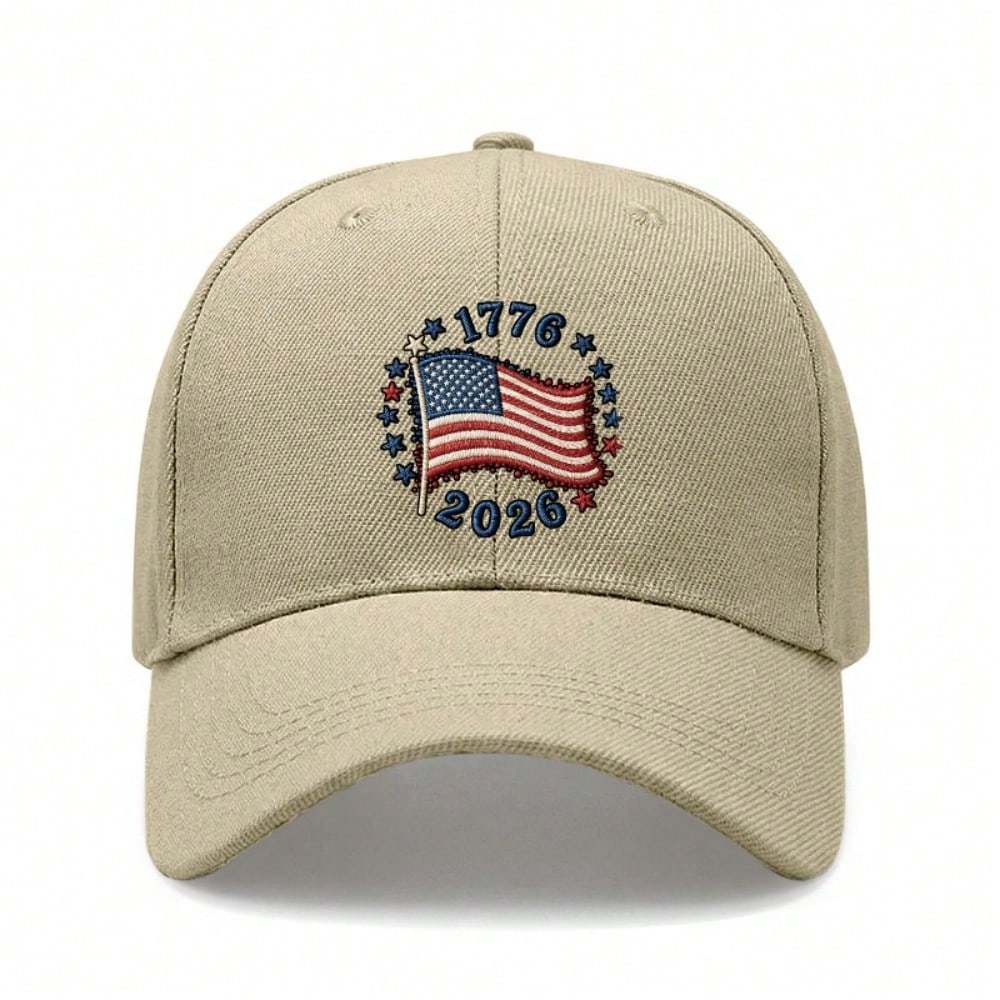 [Patriotic Baseball Cap] 2026 USA Commemorative Unisex Letter "1776" & "2026" Print Black Polyester Adjustable Lightweight Curved Brim Sun Protection