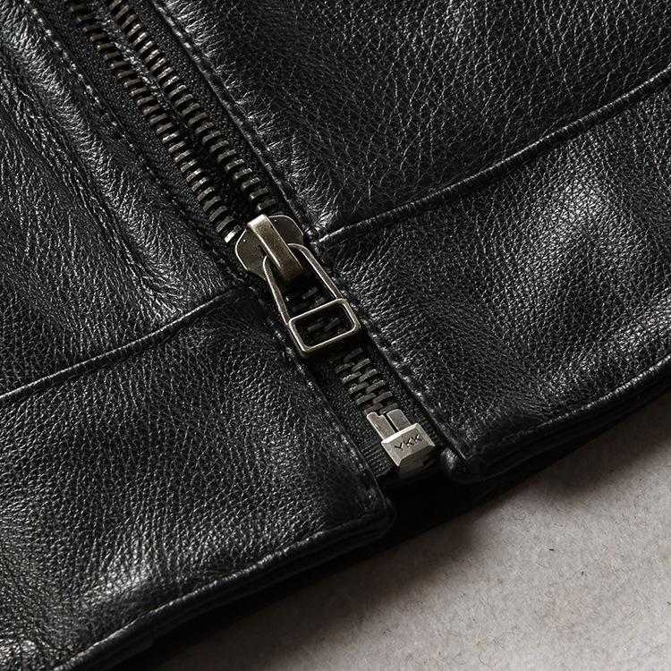 Мужская куртка из натуральной овчины, с воротником-стойкой, косой ромбовидный узор, повседневный мотоциклетный стиль