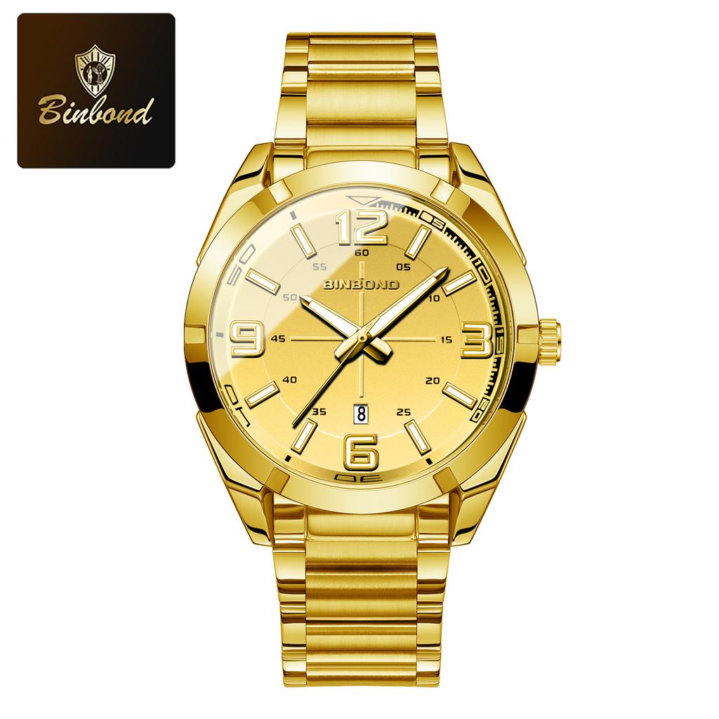 BINBOND Мужские часы Большие цифровые модные деловые водонепроницаемые календарные ночные светильники из нержавеющей стали кварцевые мужские часы мужской подарок