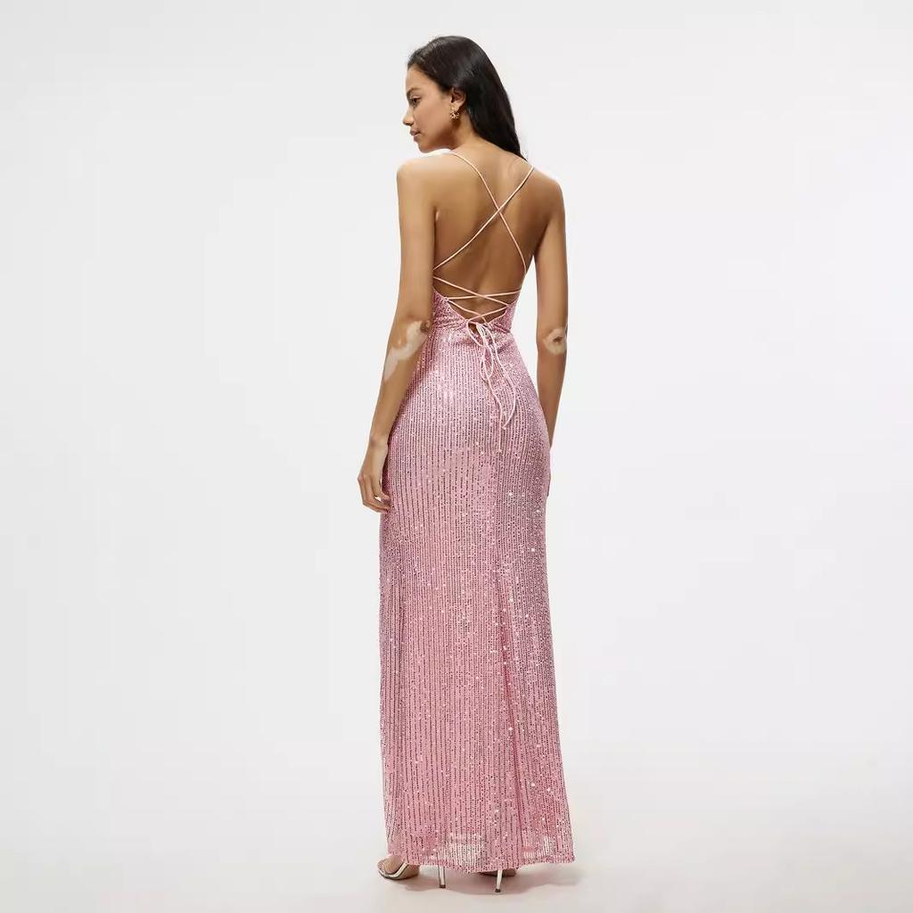 Новое весенне-летнее платье без рукавов с подтяжками, облегающее платье с запахом на бедрах, расшитое пайетками