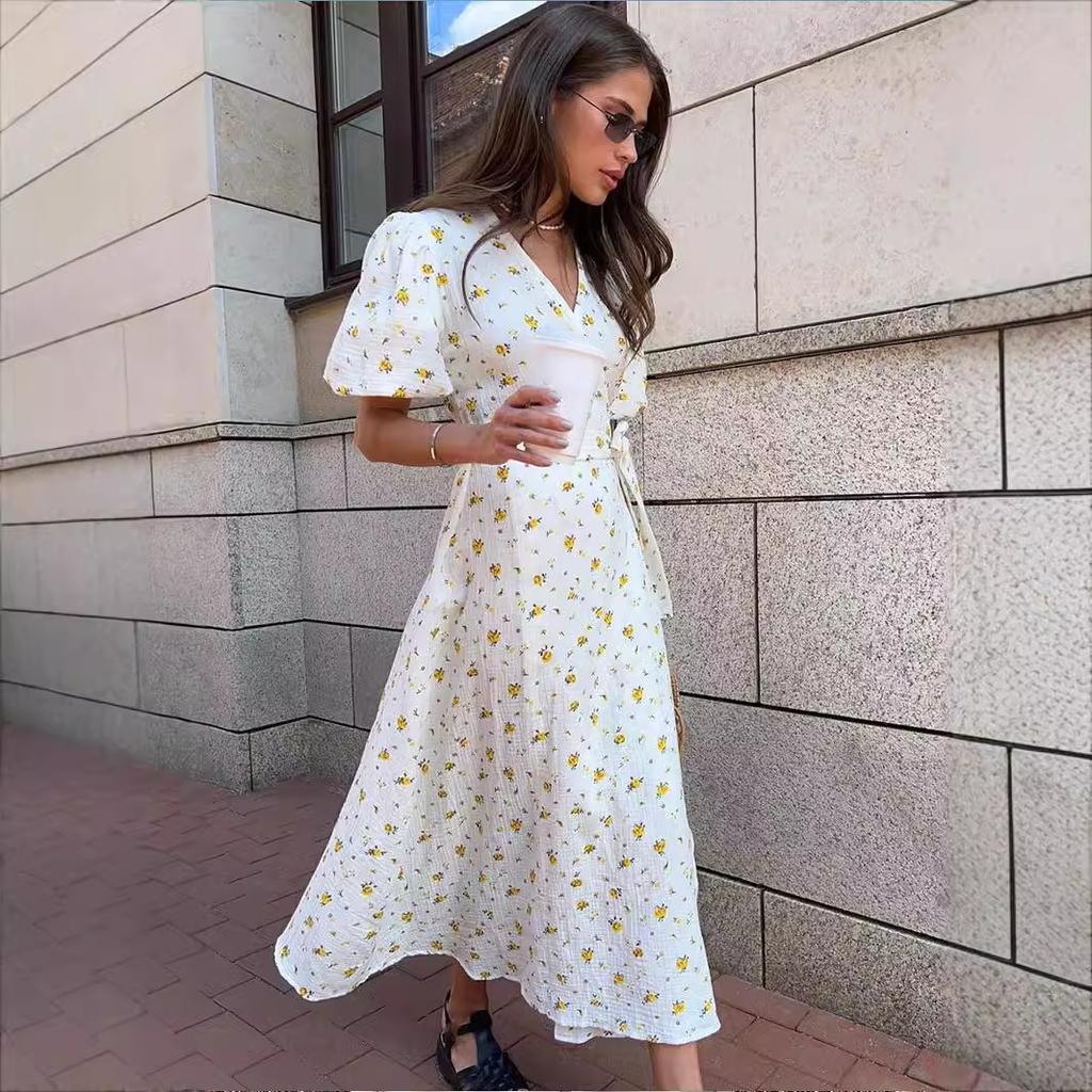 Платье с цветочным принтом с разрезом, длинное платье