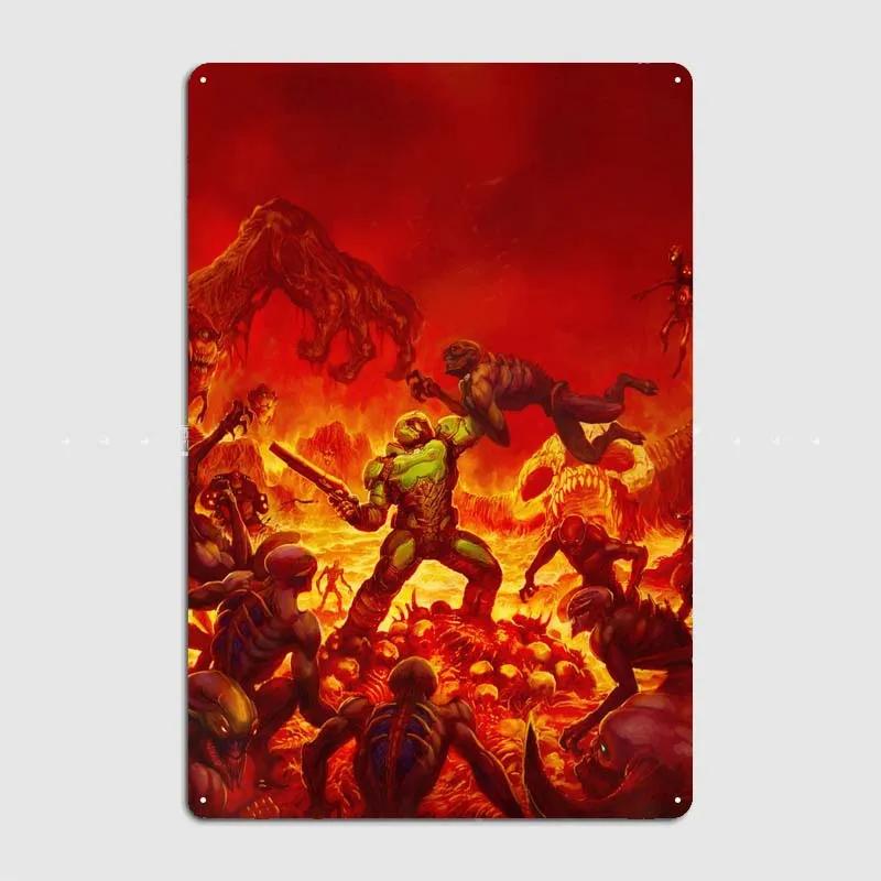 Плакаты Doom Аксессуары для украшения дома Игровые таблички Настенное искусство Винтажная металлическая жестяная табличка для украшения стен комнаты геймера Декор для дома