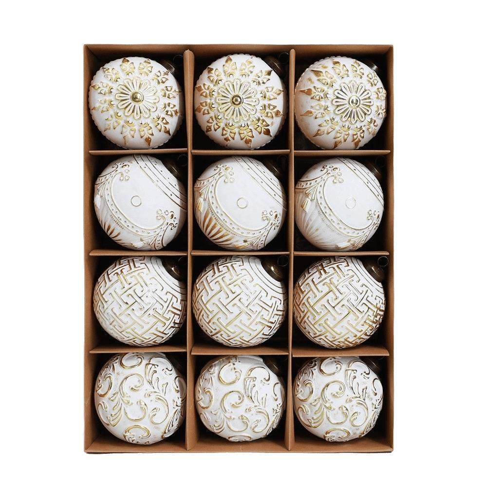 12PCS Painted Pattern Christmas Ball Set Plastic Xmas Baubles Retro Xmas Ornament Ball Party
