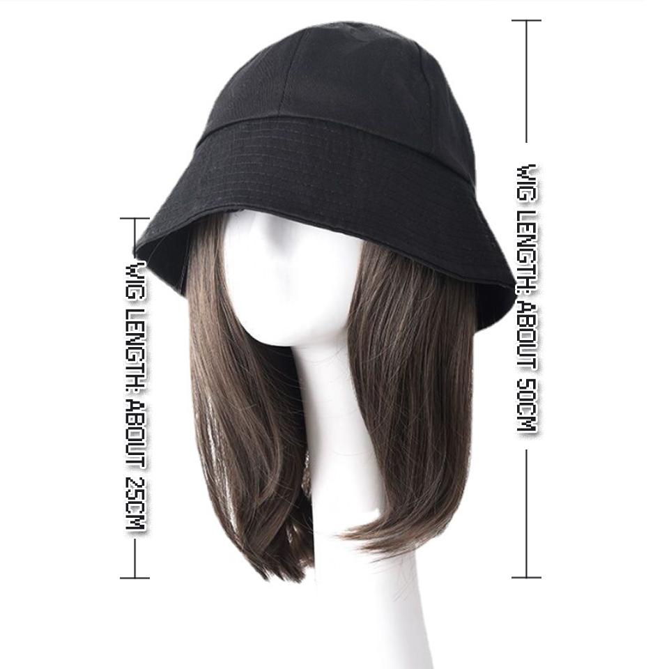 WTB Synthetic Wig Women's Hat Wig One-piece Daily Black Fisherman's Sun Protection Hat Straight Hair Wig Hat Wig Party Wig
