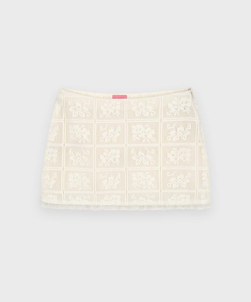 Sinun Rose Lace Mini Skirt (Ivory)