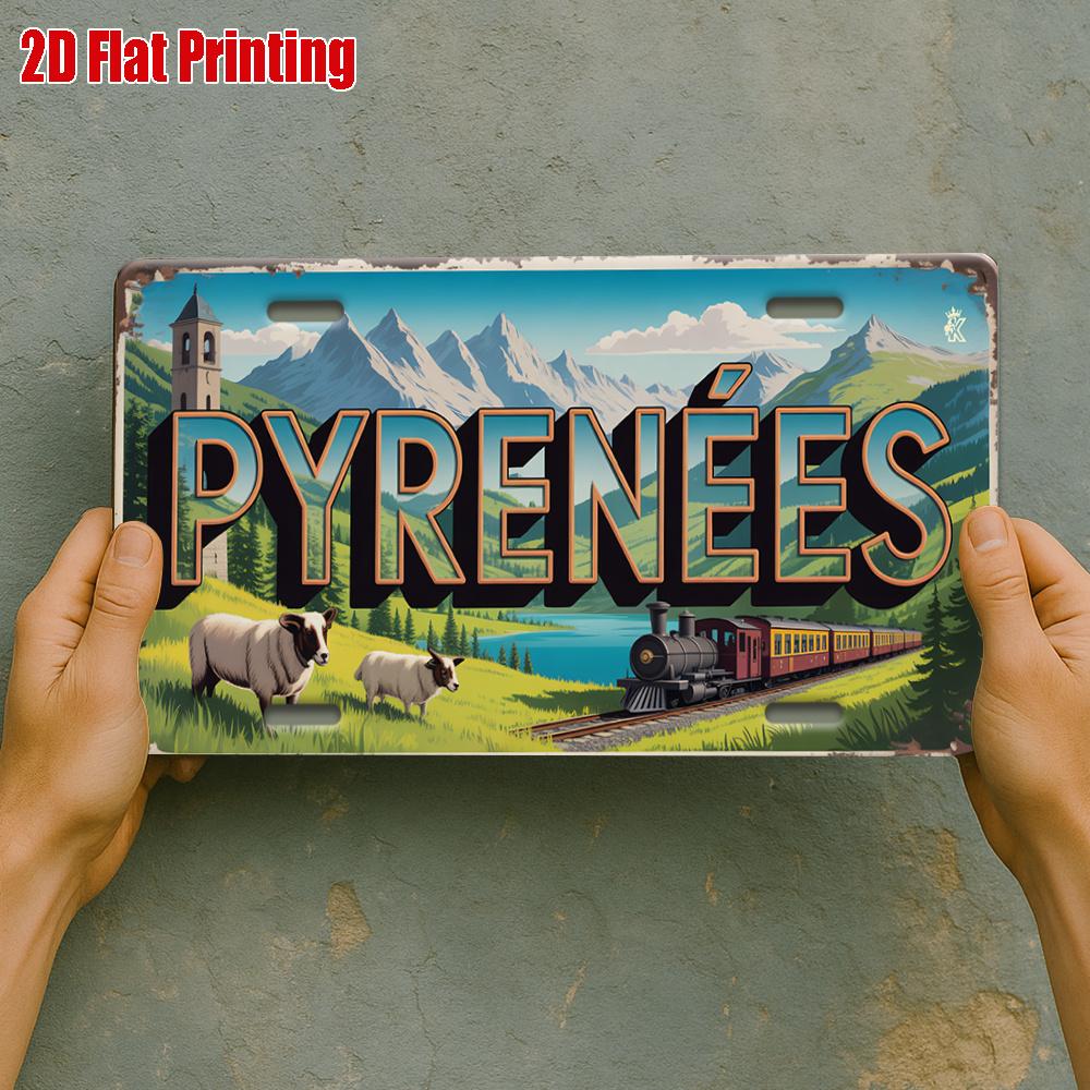 Tin Sign Vintage Durable Metal Plaque Wall Decor Pyrenees Mountain Scenery Home Office Bar Man Cave Wall Art
