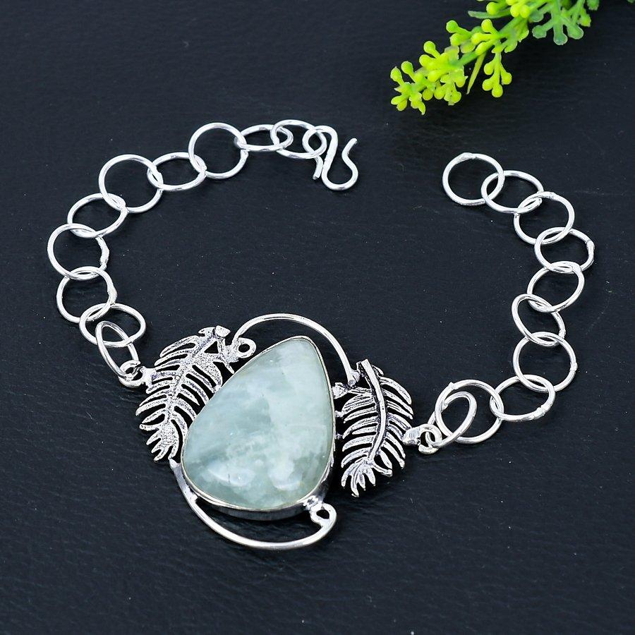 Natural Aquamarine Gemstone Handmade 925 Sterling Silver Bracelet 7-8" n8I10