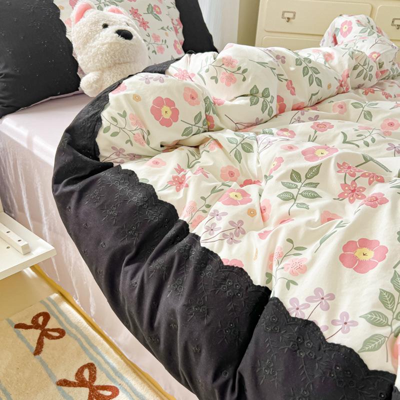 Princess Style Bedding Set Four-piece Set Breathable Comfortable Washed Sheets Quilt Cover Pillowcase