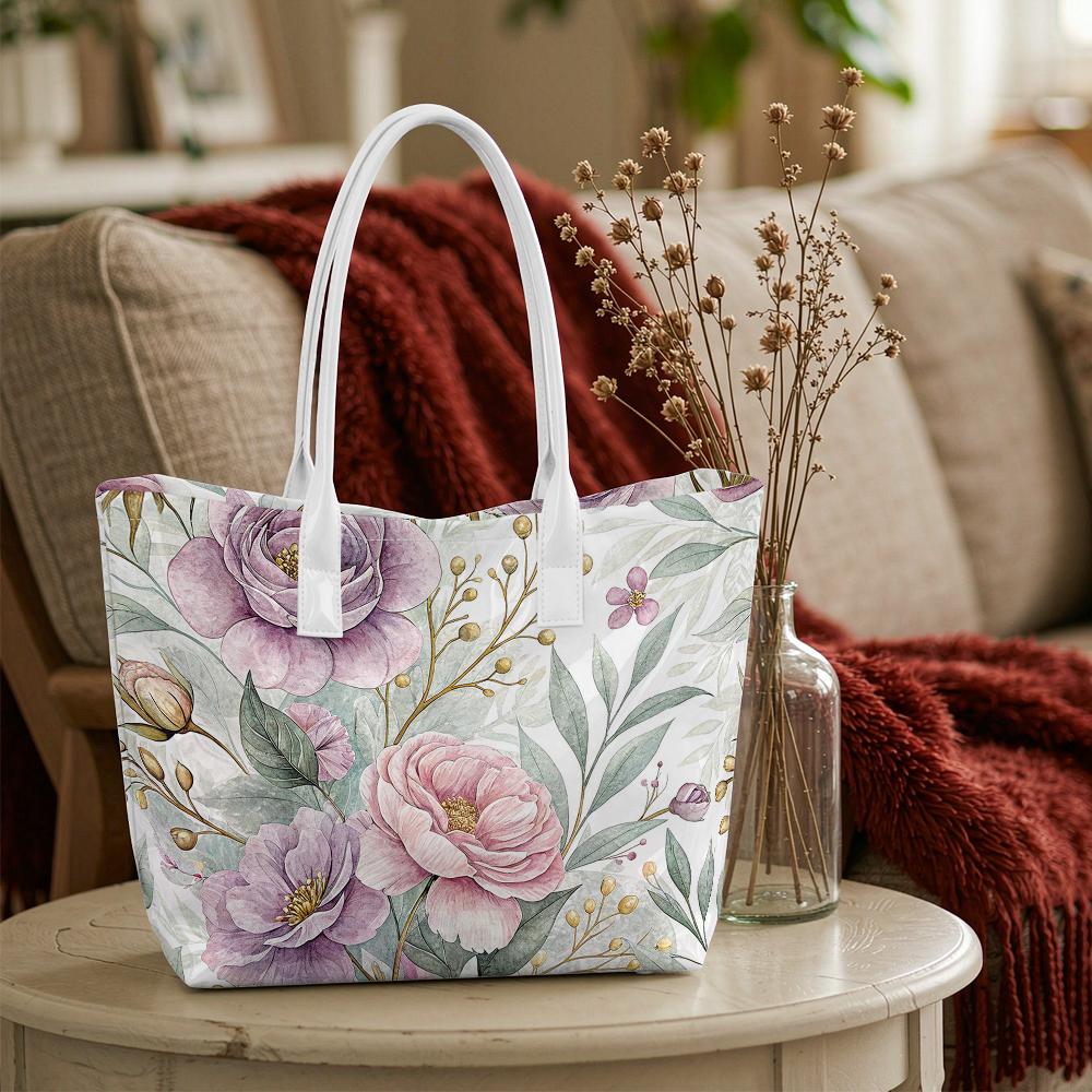 Floral Print Tote Bag Elegant Daily Carry Purse for Ladies Casual Shopping Shoulder Handbag for Outdoor Use