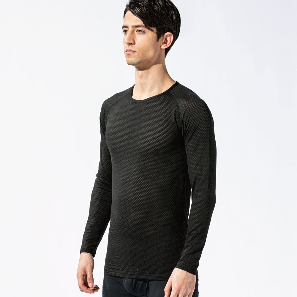 Перчатки Otafuku всесезонные с длинным рукавом и круглым вырезом, 3D первый слой [впитывающая пот быстросохнущая дезодорирующая сетчатая компрессионная мужская] JW-522 черный M