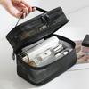 Double Layer Zipper Mesh Toiletry Bag Portable Travel Nylon Makeup Cosmetics Storage Organizer