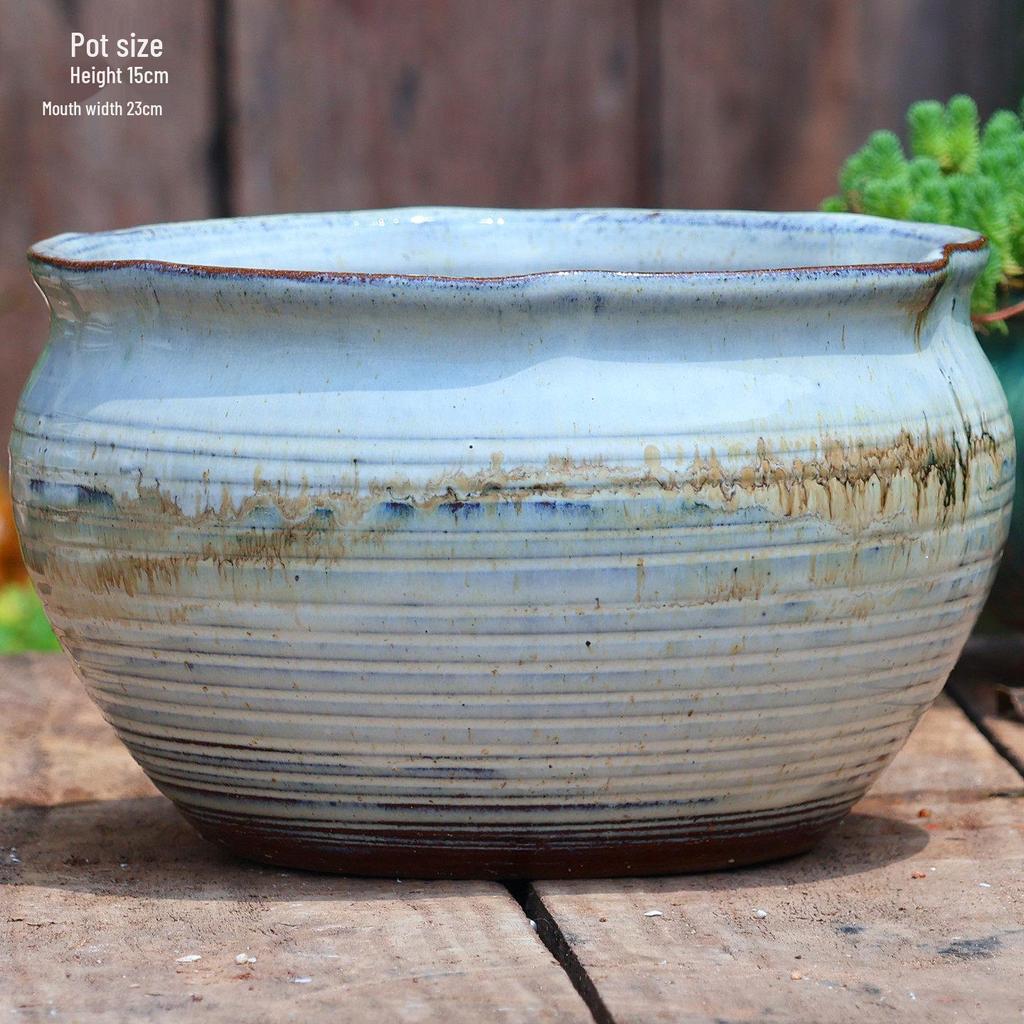 Handmade Retro Ceramic Pot: Large Opening Succulent & Flower Planter for Chlorophytum, Rose, Orchid, & Green Plants