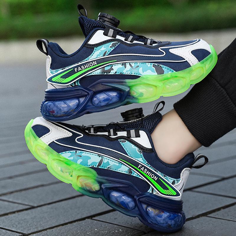 Youth Sports Shoes Fashion Rotating Buckle Boys Girls Casual Shoes Wear-resistant Lightweight Thick Soled Kid's Running Shoes