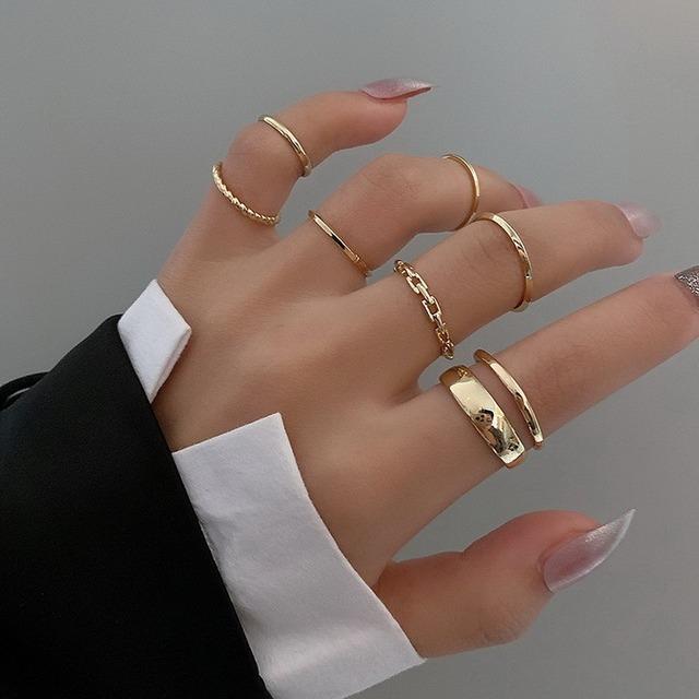 Fashion Jewelry Rings Set Gold Color Hollow Round Opening Women Finger Ring for Girl Lady Party Wedding Gifts