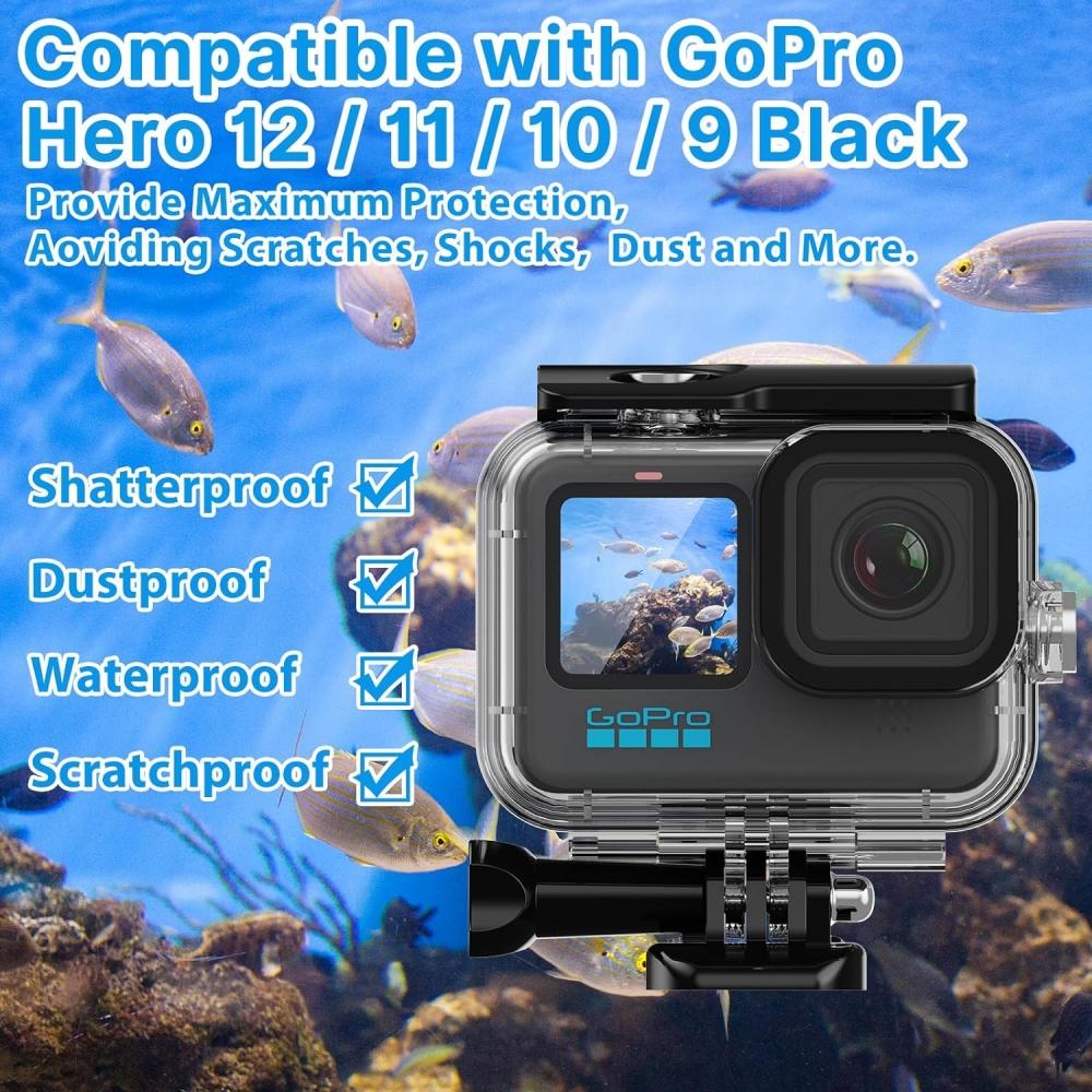 60M Waterproof Housing Case for GoPro Hero 12/11/10/9 Black Protective Dive Housing Shell with Bracket Accessories