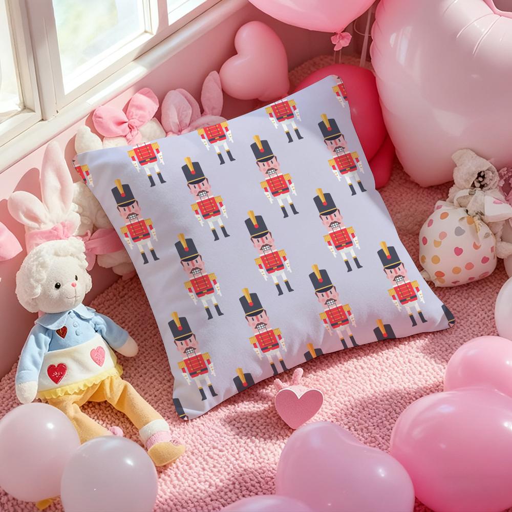 Nordic Nutcracker Soldier Toy Cushion Cover Pattern Printed Pillowcase for Living Room Sofa Cushion Cover & Bedroom Decor