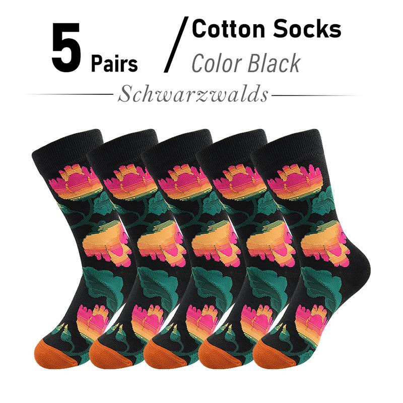 5 пар Новинки Носки женские из гребенного хлопка Унисекс Милые цветочные стили 8 цветов Веселые Забавные Повседневные Женские Дышащие носки до щиколотки