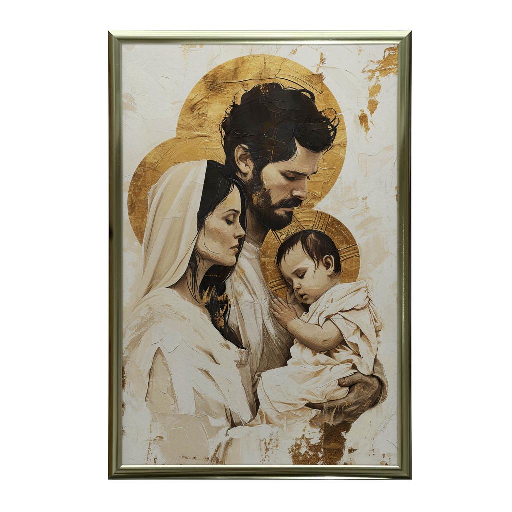 The Holy Family Poster: Love, Faith, Faithfulness Poster Holy Family: Love, Faith, Fidelity, 40X50 Cm, Gold Aluminum Frame, 230 Gsm Matte Paper