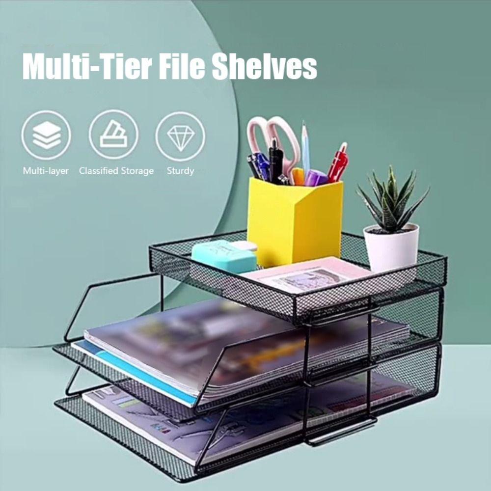Stackable File Shelves Detachable File Storage Tray Shelf Multi-Tier Document Holder Office