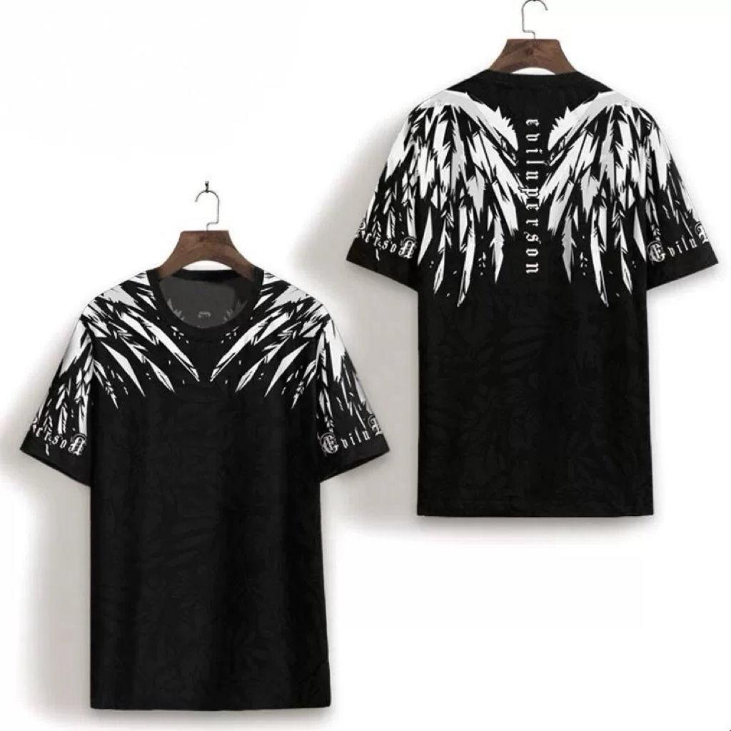 Творческая американская мужская летняя свободная футболка с коротким рукавом и принтом крыла ангела в стиле «Китайский шик»