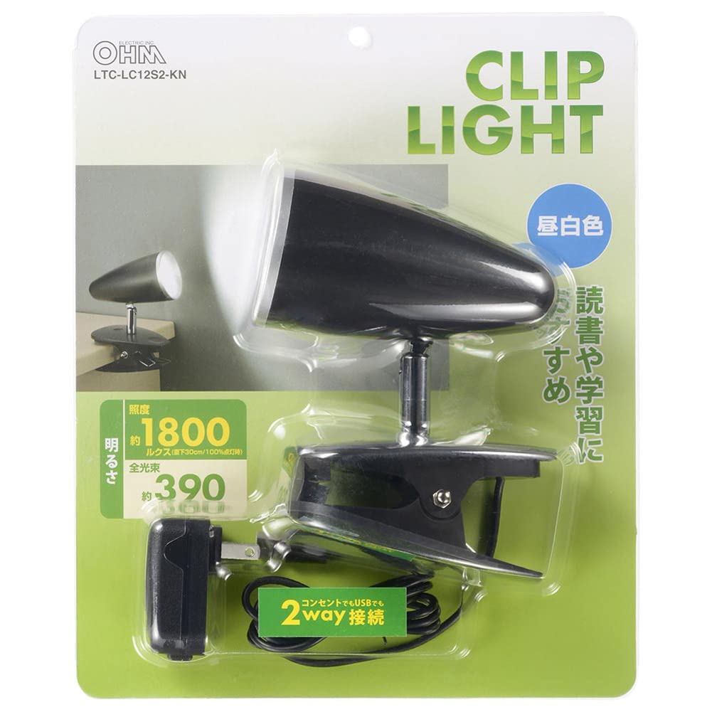 Ohm Electric LED Clip Light Spotlight Непрямое освещение Питание от USB Питание от переменного тока Нейтральный Белый Черный OHM LTC-LC12S2-KN 06-0907