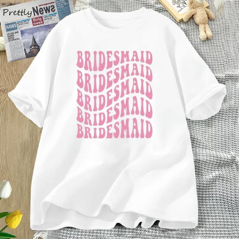 Retro Bridesmaid Tshirt Women Cotton Bridal Party Tshirt Summer Bachelorette Tee Cotton Graphic T Shirts Women Clothing