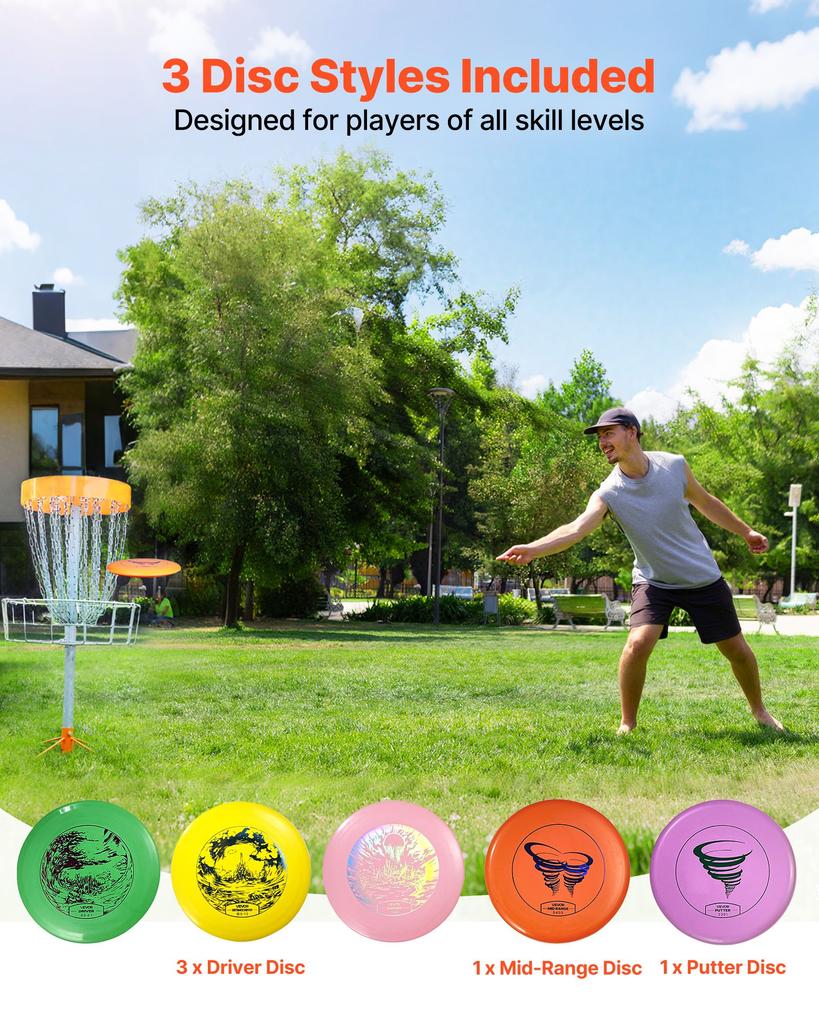 VEVOR Disc Golf Set, 5 PCS Beginners Flying Discs, Disc Golf Starter Set for Full-Body Strength Training, with Putter, Mid-Range, Driver, Mini Marker