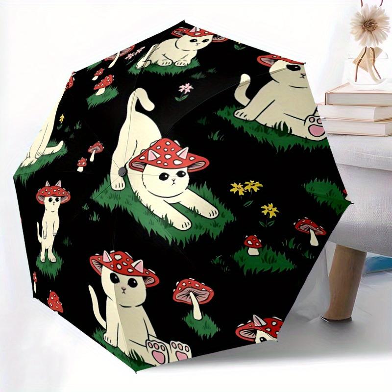 1pc Mushroom Cats Automatic Open/Close Umbrella, Portable Folding Umbrella for Travel, Themed Events,
