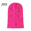 Autumn Winter Trendy Cap Colorful Rhinestone Knitted Hat, Faux Pearl Safety Pin Punk Knit Windproof Hat Bling Warm Hip Hop for Women Street