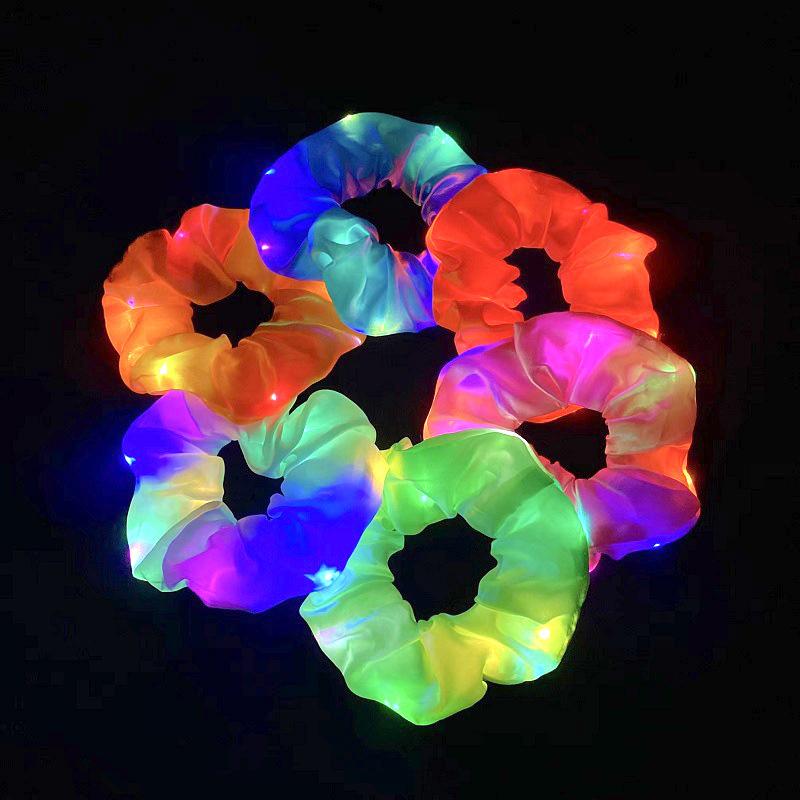 Популярная мигающая светящаяся резинка для волос LED Светящиеся скранчи Женские светящиеся резинки для волос Хэллоуин светящаяся повязка на голову