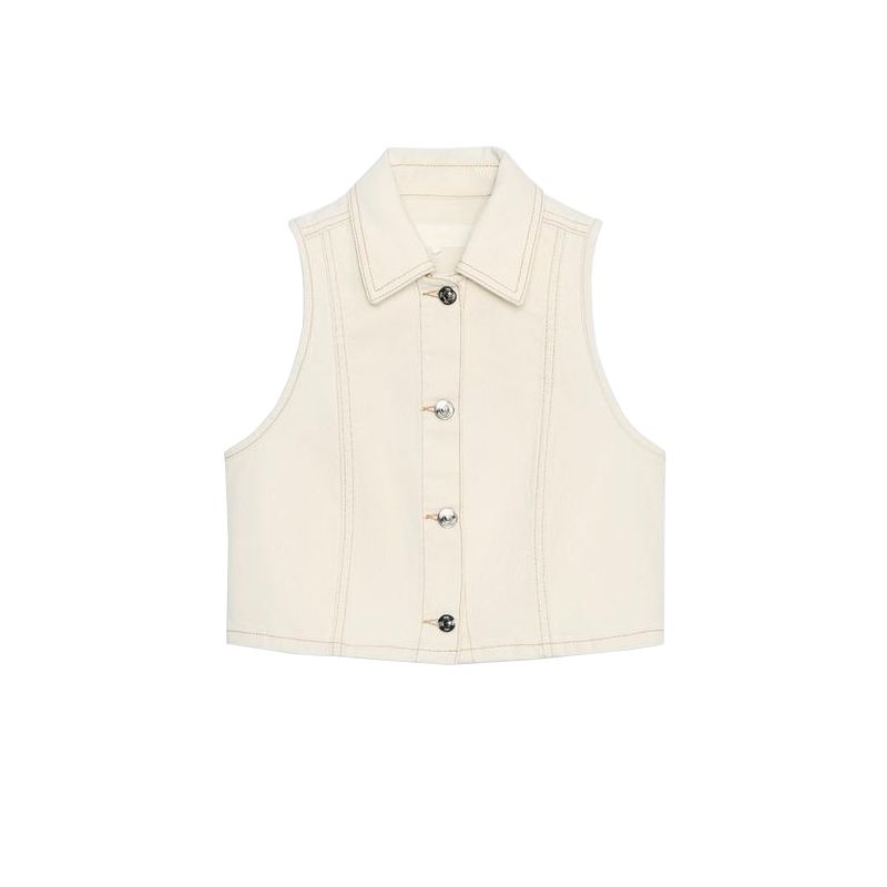 Summer Women's Clothing Minimalist Style Metal Button Decoration Short Denim Lapel Sleeveless Vest Waistcoat 6147127