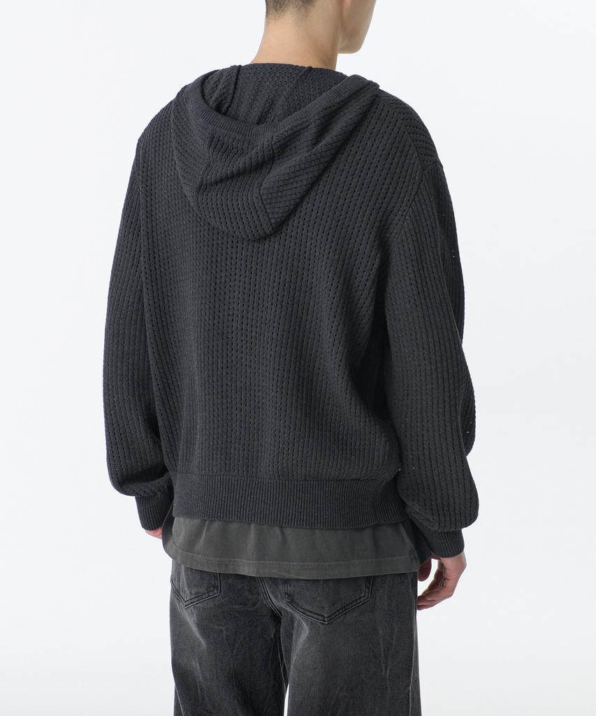 MUSINSA STANDARD Crochet Knit Hooded Zip-Up [Medium Grey]