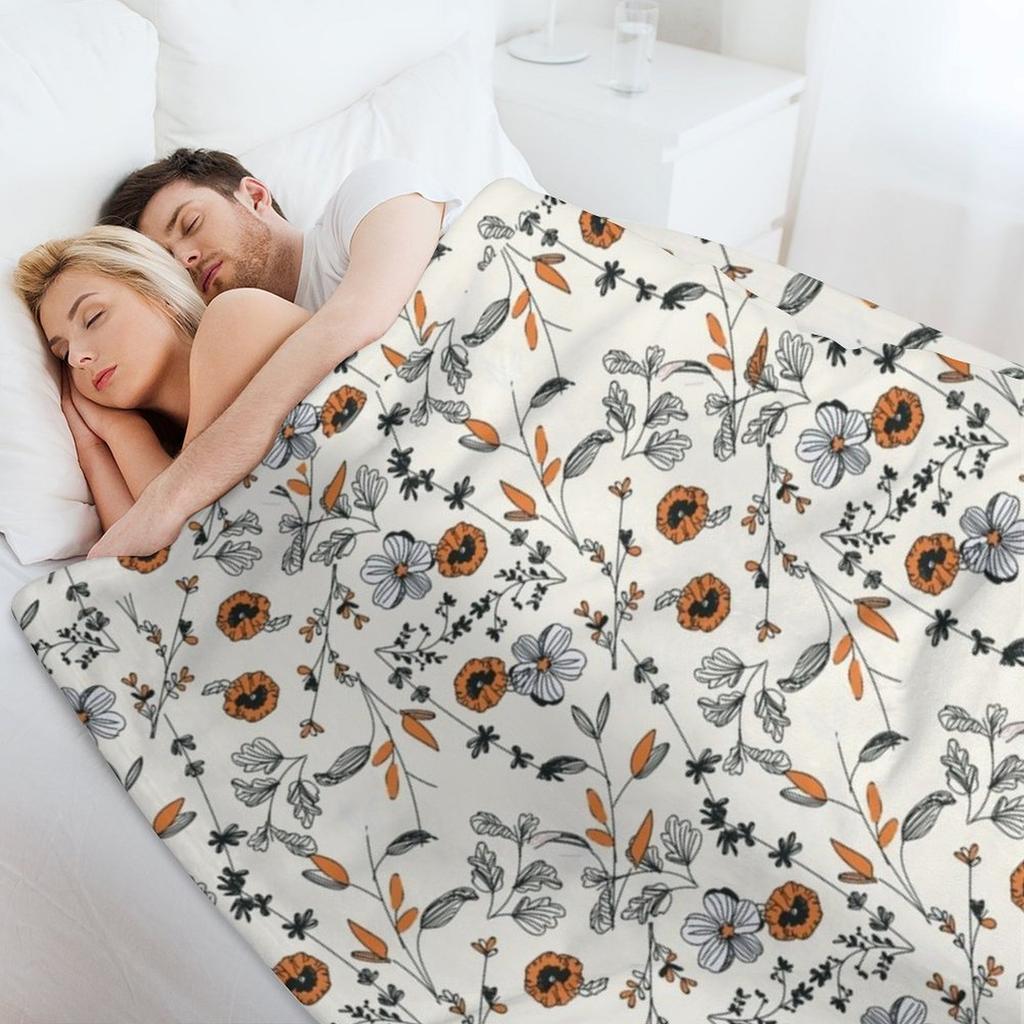Orange Flower Pattern Throw Blanket Comforter Sofa Soft Plaid Softest Blankets