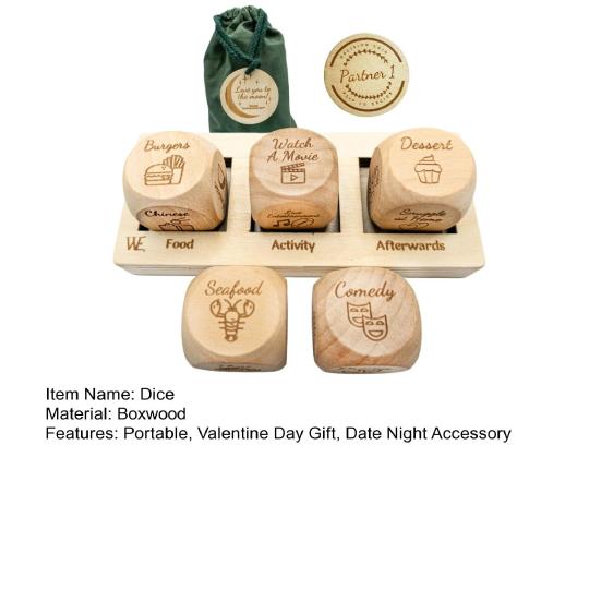 1 набор игральных костей для принятия решений для пар, 5 деревянных игральных костей и набор игральных костей для свиданий, игральные кости для еды на День святого Валентина, девичник, свадебный подарок