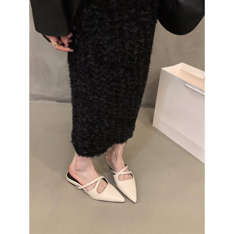 Французские ретро-туфли с сумкой на голове, женская обувь, новинка 2025 года, летние остроносые туфли с ленивым носком, сандалии на плоской подошве