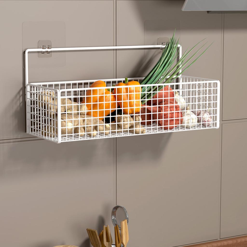 Wire Storage Basket Metal Wall Mounted Hanging Fruit Basket Organizer Bin with Adhesive for Kitchen